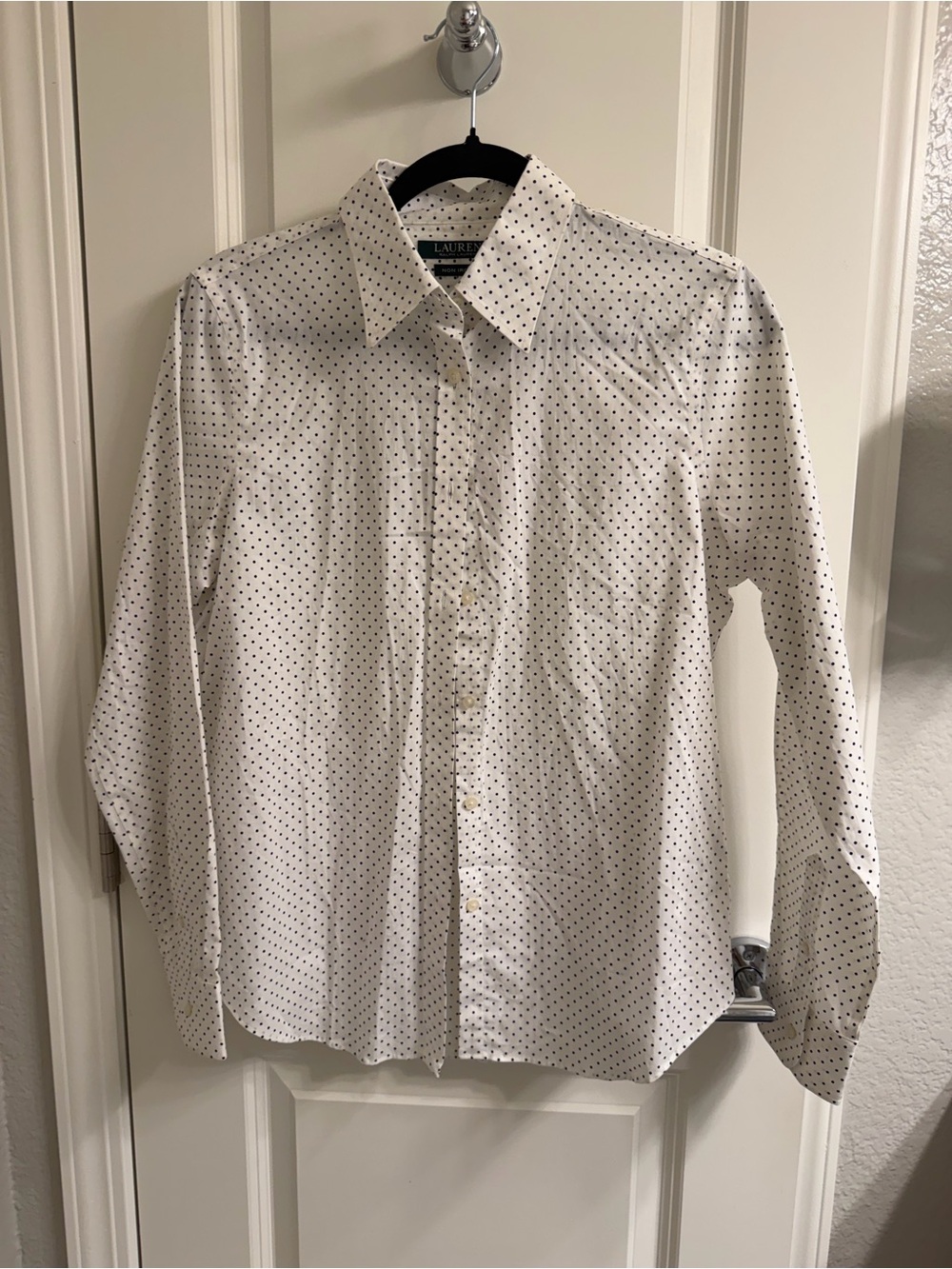 Ralph Lauren White Button-Up Shirt with Black Micro Dots